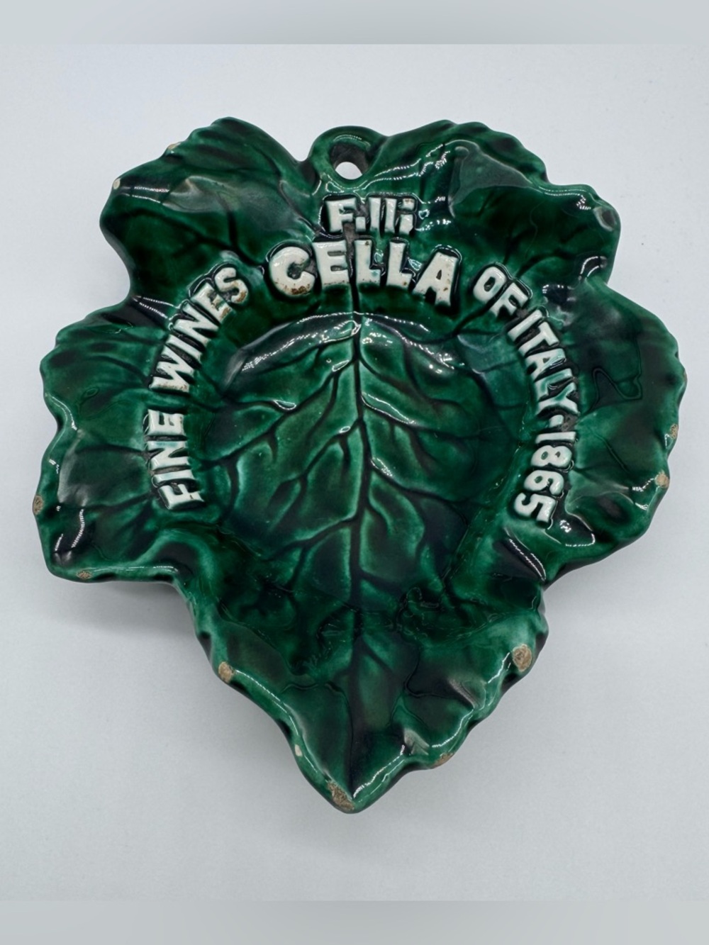 Vintage Italy Green Ceramic Leaf Dish Marmaca Wine Ashtray Decor